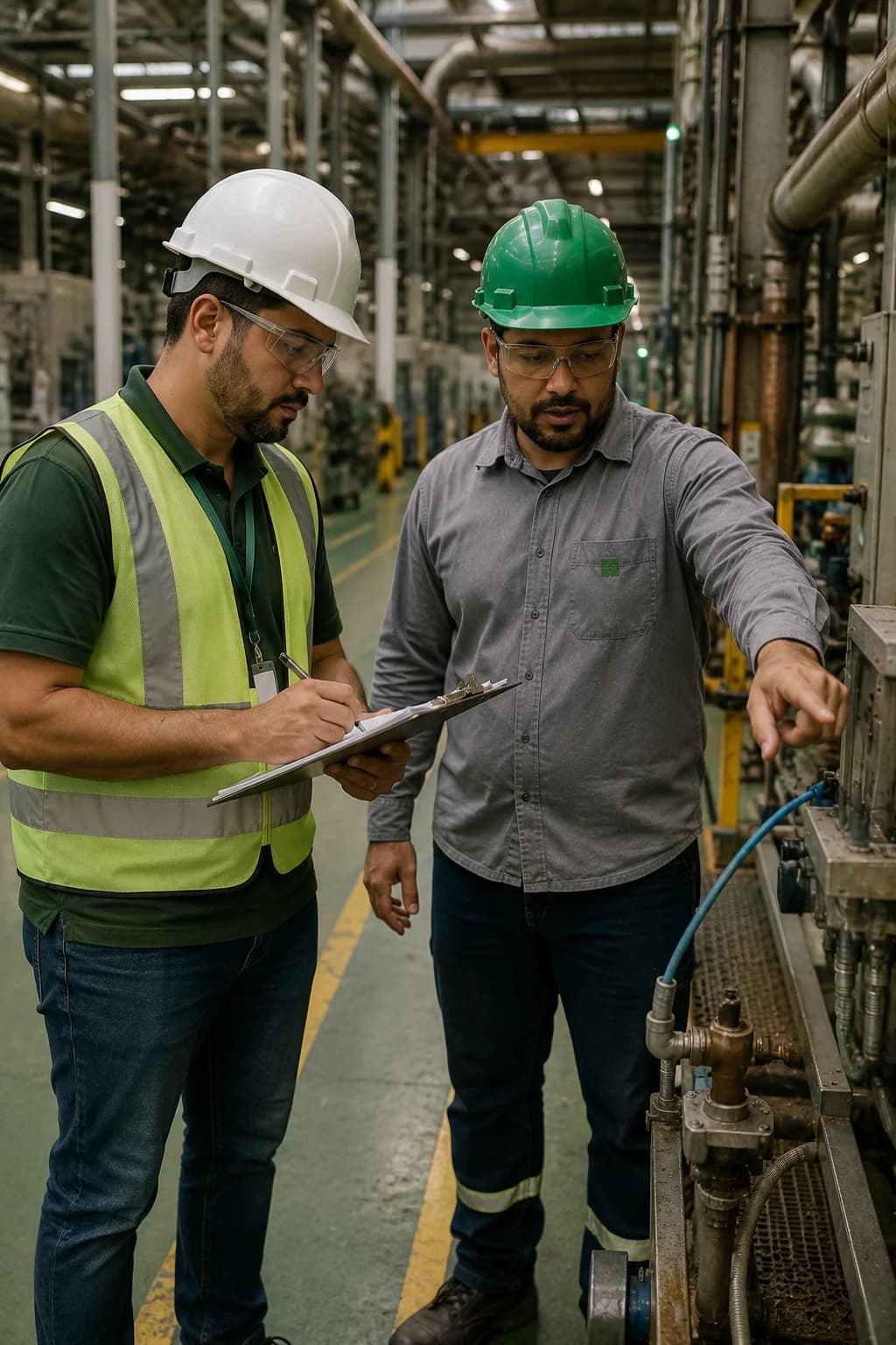 Auditoria de campo com checklist em ambiente industrial