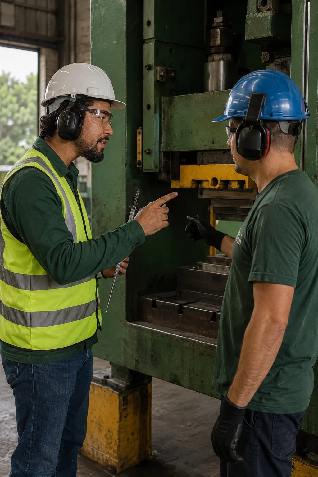 Diálogo técnico com operador em linha de produção