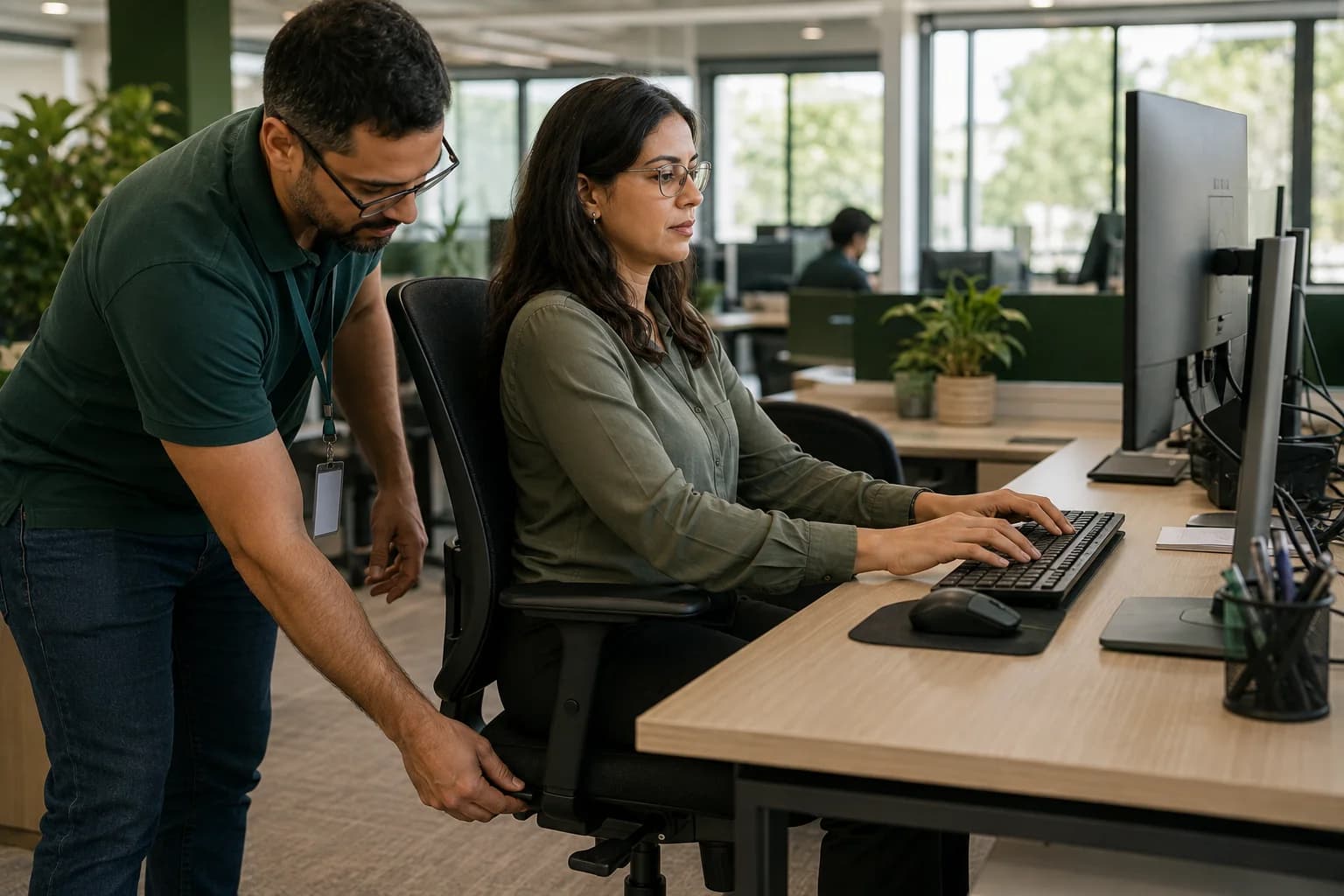 Ajuste ergonômico de cadeira em escritório