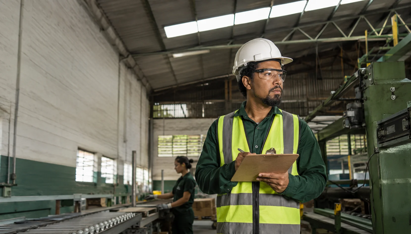 Inspeção de segurança em galpão industrial