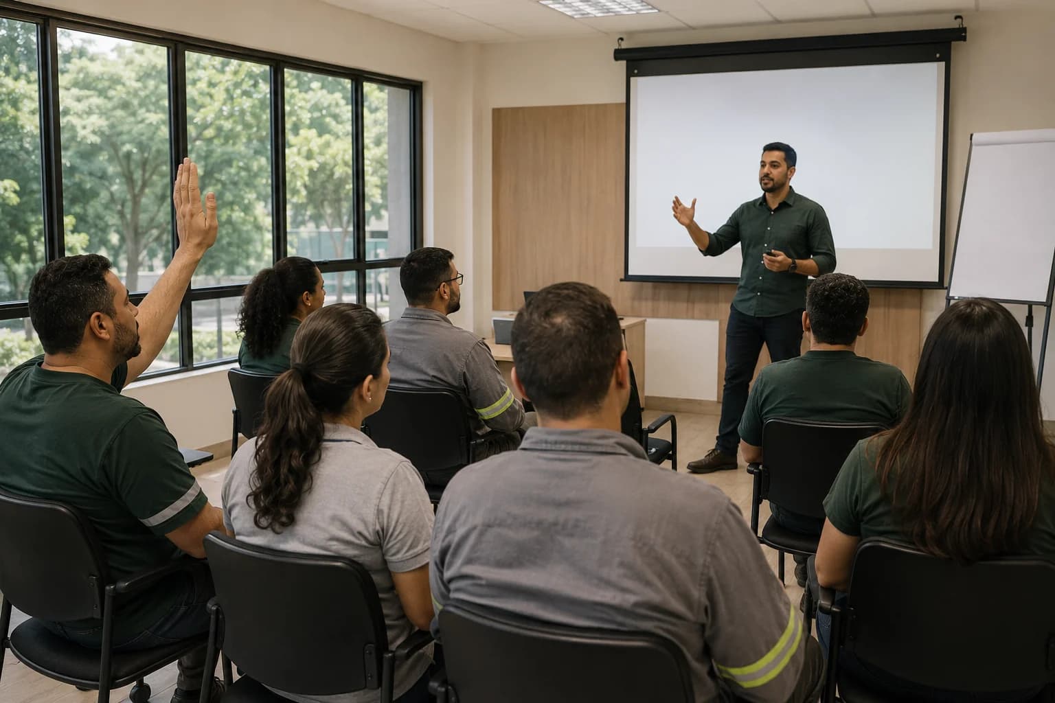 Sala preparada para treinamento de norma regulamentadora