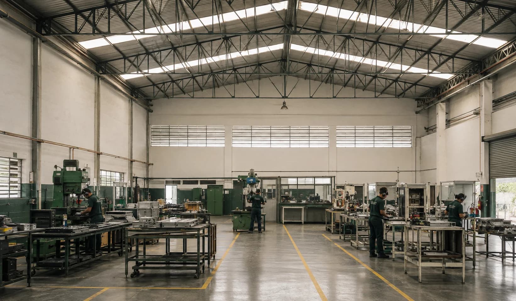 Vista ampla de setor produtivo industrial